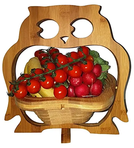 CleanPrince Obstkorb Eule Uhu Waldkauz Klappkorb 30 x 30 cm Faltkorb Holzkorb Korb Schale Obstkorb Obstschale Holz faltbar Untersetzer Ostereier Herbstkorb Herbstdeko