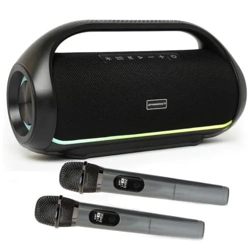 DYNASONIC S90 Bluetooth Lautsprecher IPX7, Musikbox Bluetooth, Partybox mit Mikrofon, Karaoke Maschine Kinder, Boombox mit TWS, LED, USB, Micro-SD, FM.