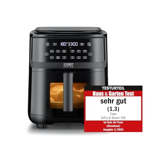 Caso 3182 Steam & Air Fry 700 - Fritteusen: Heißluftfritteuse mit Dampfgarfunktion für gesunde und knusprige Speisen ohne zusätzliches Öl.