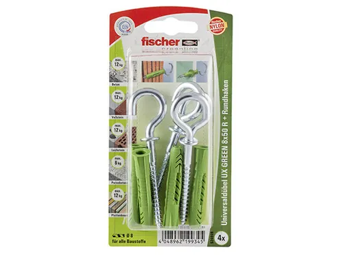 Fischer Universaldübel UX GREEN 8x50 R RH mit Rand und Rundhaken, 524809