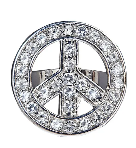 Widmann S.r.l. Kostüm Strass Ring mit Peace Zeichen - Silber
