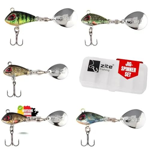 Zite Kunstköder Jigspinner Set 5-15g Neon Natur - Kunstköder für Raubfischangeln, mit auffälligen Neonfarben für maximale Sichtbarkeit und ultrascharfen Drillingen für sichere Bisse. Inklusive praktischer Tacklebox, ideal für jedes Gewässer!