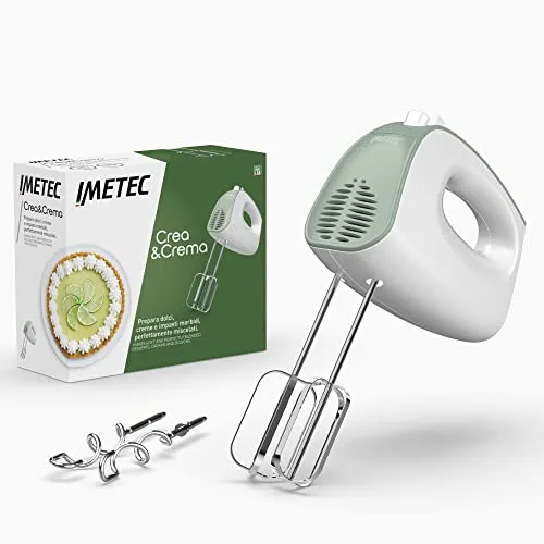 Imetec Crea & Crema Handrührer - Handmixer mit 500 W, 5 Geschwindigkeiten und Turbofunktion; extra lange Edelstahl-Schneebesen für perfekte Teige und Schlagsahne.