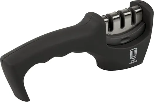 Chefkoch Messerschärfer in Grau/Silber - 3-Stufen Präzisions-Schärfen (Aufrichten, Schärfen, Polieren) - 210x50x75mm - Ergonomischer Griff - 5 Jahre Herstellergarantie