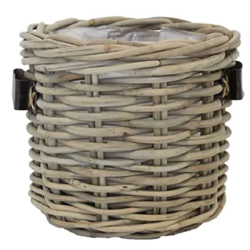Van der Leeden Rattan Übertopf Grau konisch 50 cm - Stylischer Rattan Übertopf für Innen- und Außenbereich mit 52,7 Liter Volumen und Bodenlöchern für optimale Drainage.