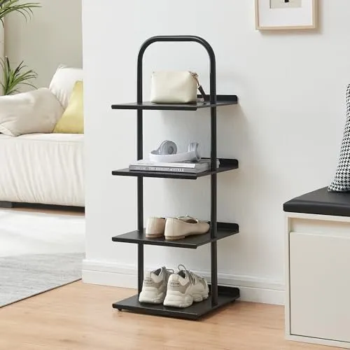 [en.casa] Schuhregal schmal Poytya – 4 Ebenen Metall in Schwarz - Platzsparendes Schuhregal für 4 Paare mit modernem Design. Ideal für Flur oder Wohnzimmer, vielseitig nutzbar für Schuhe, Bücher und Dekoration.