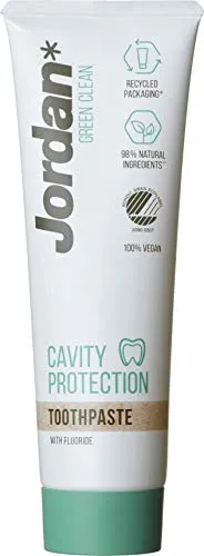 Jordan Green Clean Zahncreme Cavity Protection - Zahnpasta für empfindliche Zähne, mit Fluorid und 10% Xylitol für optimalen Kariesschutz und frischen Atem, ideal für die tägliche Mundpflege.