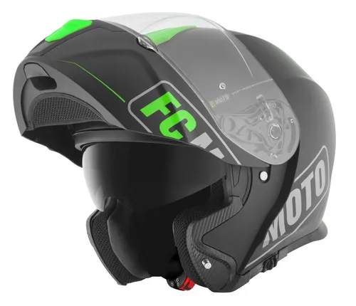 FC-Moto Novo Straight Klapphelm - Schwarz-Grün, Größe XS - Motorradhelm mit HIRP-Schale für optimale Sicherheit und Ratschenverschluss für einfachen Sitz. Ideal für stilbewusste Fahrer.