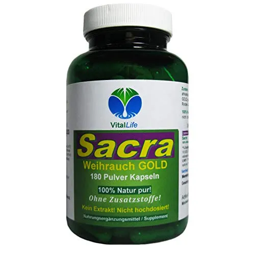Weihrauch Boswellia Sacra GOLD 180 Pulver Kapseln Natur Pur NICHT hochdosiert KEIN Extrakt OHNE Zusatzstoffe OHNE Füllstoffe. 26398
