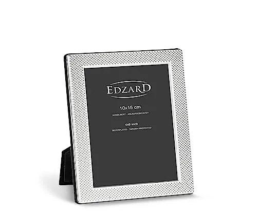 EDZARD Bilderrahmen Cagliari für Foto 10 x 15 cm, gemustert, edel versilbert, anlaufgeschützt, Samtrücken, mit 2 Aufhängern, Fotorahmen zum Stellen oder Hängen