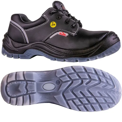 Metallfreie Sicherheitsschuhe S3 ESD aus Rindsleder, Schwarz - Arbeitsschuhe S3 mit atmungsaktiver, durchtrittsicherer Flex-Systemsohle und ESD-Ausstattung. Ideal für Sicherheit und Komfort bei der Arbeit.