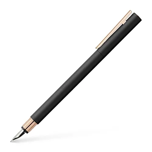 Faber-Castell 343102 - Füller Neo Slim Metall, schwarz mit rosegold - Eleganter Füllfederhalter in minimalistischem Design, ideal für junge Berufseinsteiger. Mit hochwertiger Edelstahlfeder in Extra Fein für geschmeidiges Schreiben und praktischem Patronen-/Konvertersystem.