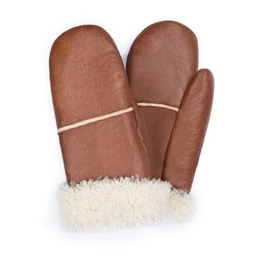 Valcuer 1887 Fäustlinge COZY MITTEN warme Unisex Handschuhe aus hochwertigem Lammfell, Fell, Leder - bequem, warm und hochwertig in Cognac (Braun), in Gr. 7