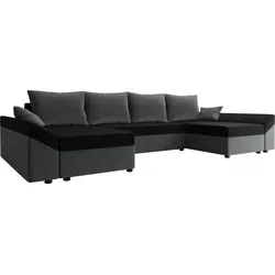 MIRJAN24 Ecksofa Dante U, Eckcouch, Couch mit Bettkasten und Schlaffunktion, U-Form, Wohnzimmer (Farbe: Paros 06 + Kronos 07) - Grau