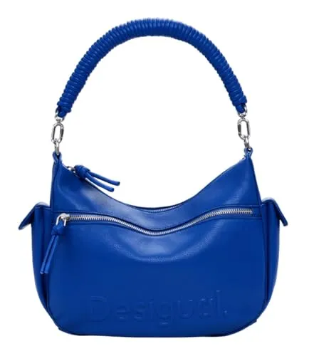 Desigual Damen 25SAXPBU Bag_Half Astana Fantasia, Blue - Damen-Schultertasche mit Ledereffekt, abnehmbarem Griff und praktischer Innentasche mit Reißverschluss für stilvolle Ordnung.