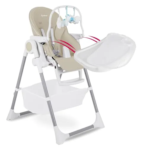 Suleno® Hochstuhl Baby mit Spielbogen, Ablage und Liegefunktion - für Junge Eltern, Vielseitiger Kinderhochstuhl, Ergonomischer Baby Hochstuhl für Komfort und Sicherheit (Beige)