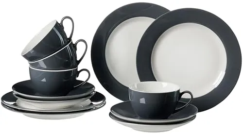 Kaffeeservice Doppio 12-teilig, Anthrazit - Elegantes Kaffeeservice für 4 Personen, spülmaschinenfestes Porzellan mit Inglasur-Dekor, perfekt kombinierbar mit weiteren Farben der Serie 
