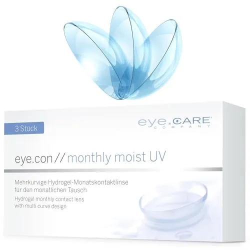 Eye.Con Monthly Moist weiche Monatslinsen – 3 Hydrogel Kontaktlinsen mit Stärke für empfindliche Augen. Contact Lenses mit 55% Wassergehalt BC 8.6mm, DIA 14.3mm (-2.00, 8.6, Millimeter, -2.00)
