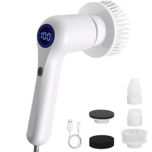 Cozary Elektrische Reinigungsbürste mit LED-Digitalanzeige, Kabelloser Spin Scrubber