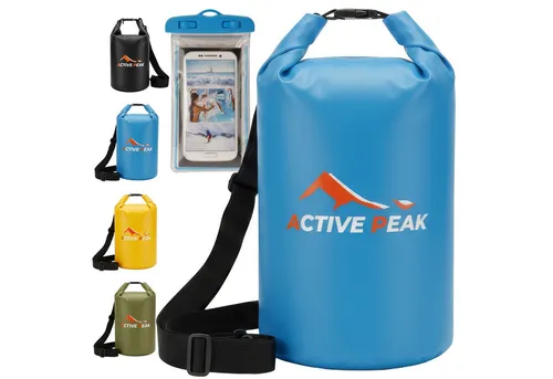 Active Peak Drybag Wasserdichte Tasche & Packsack (inkl. Wasserdichter Smartphone Hülle, 2-tlg), Waterproof Bag Seesackfür SUP, Kajak, Strand, Wassersport, Outdoor uvm
