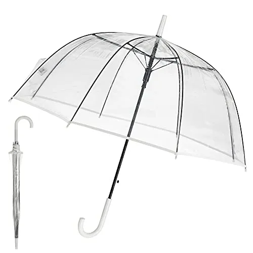 Cepewa Regenschirm Glockenschirm transparent mit weißem Rand Durchsichtig Automatik Ø 84 cm Stockschirm Schirm (1 x Regenschirm weiß)