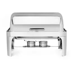 Hendi Chafing Dish Rolltop 9 Liter - Eleganter Buffet Chafing Dish aus hochglanzpoliertem Edelstahl mit patentiertem, extra leisem Öffnungsmechanismus. Ideal für Buffets und Catering, inklusive 2 Brennpastenbehältern und GN 1/1 Lebensmittelpfanne.