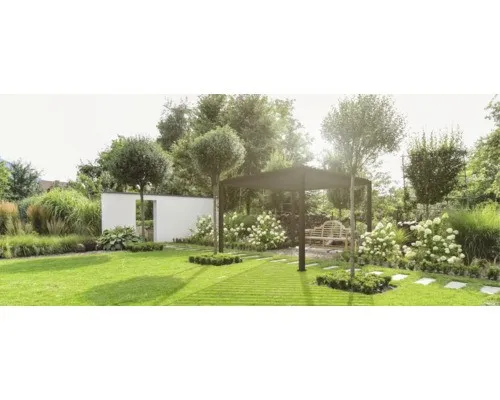 Pergola Mirador Deluxe 3x3.6 - Stilvolle 4-eckige Pergola in Anthrazit mit robustem Metallrahmen. Ideal für Garten und Terrasse, sorgt für Schatten und ein elegantes Ambiente.