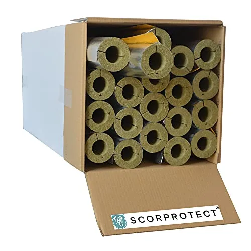 Scorprotect® voller Karton Alukaschierte Rohrschale Rohrisolierung Steinwolle mit 0.040 Wärmeleitfähigkeit (Steinwolle, 42 x 20 mm x 1 Meter)