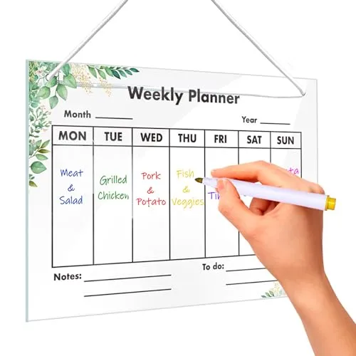 Wochenplaner Tafel, Wochenkalender Planungstafel, Wochenplaner Aufgabenplaner Aufhängen, Wochenplan Wand Board für Büro Schule Küche, Abwischba, Acryl, 30 x 20CM, Transparent