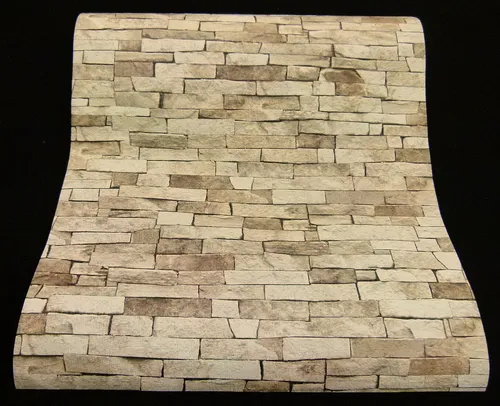 05546-10) 1 Rolle edle Präge Tapete Stein-Dekor Riemchen creme-beige naturfarben