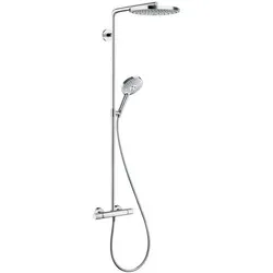 hansgrohe Raindance Select S 240 2jet Showerpipe, chrom, schwenkbar - Brausegarnituren mit 240 mm Kopfbrause, QuickClean-Funktion für einfache Kalkentfernung und AirPower für weiche Tropfen. Ideal für luxuriöse Duscherlebnisse.