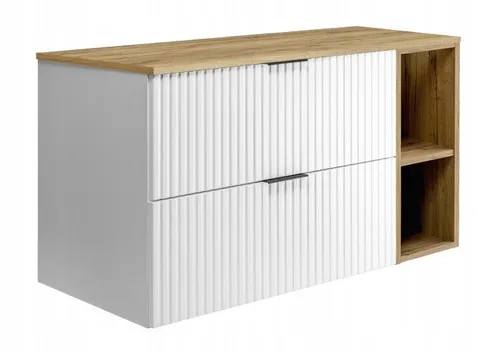 Waschbeckunterschrank mit Regal | Weiß/Eiche | 100/57/46cm | Badezimmerschrank