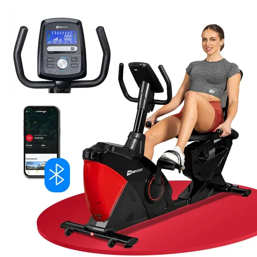 Hop-Sport Liegeergometer HS-070L - App-gesteuertes Liegefahrrad mit 12 Programmen - Fahrradergometer mit 32 Widerstandsstufen, Bluetooth-Anbindung und verstellbarem Sitz für ergonomisches Training - ideal für Zuhause.