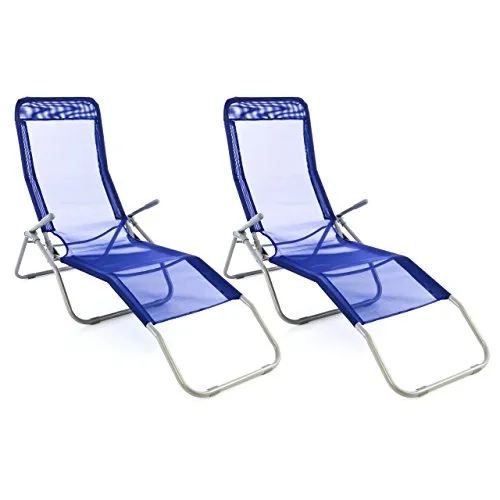 Nexos Trading Gartenliege 2er Set Bäderliege 160 x 48,5 x 100 cm Textilene blau 5kg Armlehne Stahlrahmen Relaxliege klappbar Kippliege bis 100 kg belastbar wetterfest pflegeleicht Farbe wählbar