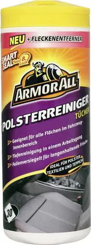 ArmorAll 38025L Polsterreinigungstücher 30St. - Innenreinigung & -pflege, ideal für die effektive Reinigung von Textilien und Polstern ohne Austrocknen oder Ausbleichen.