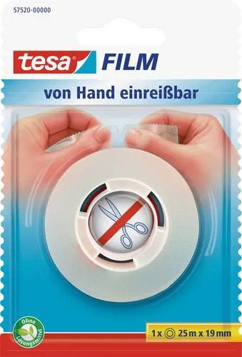 tesa Klebefilm transparent 19mm x 25m - Einreißbarer, zuverlässiger Klebefilm für Büro, Schule und unterwegs, ideal ohne Schere oder Abroller