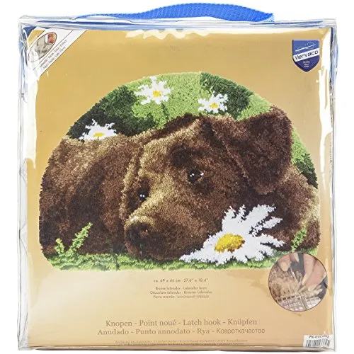 Vervaco Kreativset Knüpfteppich Brauner Labrador - Kreativset für einen handgeknüpften Teppich in Labrador-Design. Enthält alles für ein einzigartiges Kunstwerk: handgemalten Stramin, Knüpfhaken und Anleitung. Ideal für kreative Projekte!
