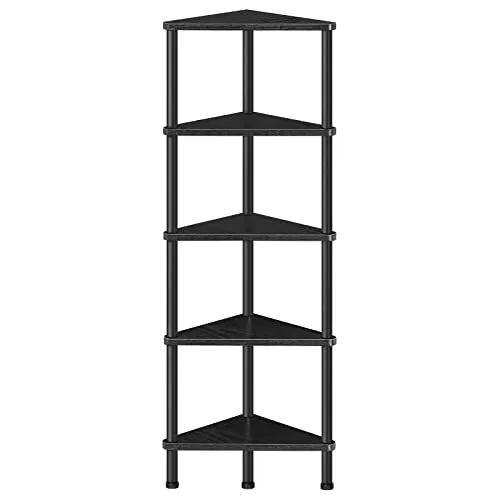 HOOBRO Eckregal mit 5 Ebenen, industrielles Eckregal Stehend, Bücherregal, Standregal, Eck-Bücherregal zur Präsentation von Pflanzenblumen, Aufbewahrungsregal für kleine Räume, Schwarz EBK33CJ01
