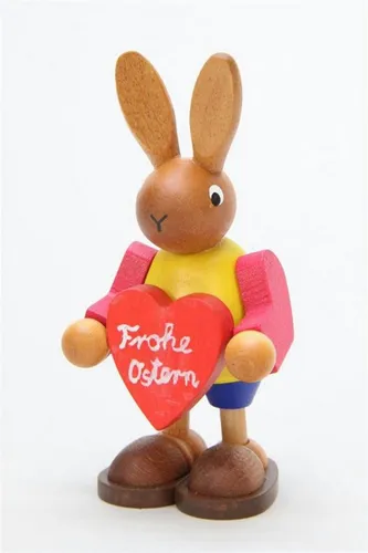 Christian Ulbricht Hase mit Herz 8,5 cm - Sammlerfiguren, handgefertigte Osterdeko aus erlesenen Hölzern, Teil der neuen Ulbricht Hasen-Serie, hochwertige Farben und original Erzgebirgskunst aus Seiffen.