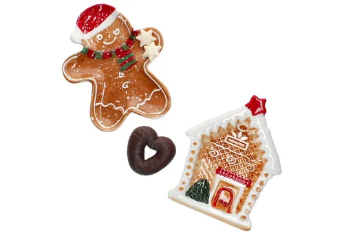 MamboCat Servierplatte 2tlg Keksteller Set Patisserie Weihnachten Lebkuchenmann & -haus, Steingut