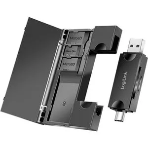 LogiLink Kartenlesegerät CR0049, mit Aufbewahrung, USB-C 3.0, extern, SD- / Micro-SD-Karten, schwarz