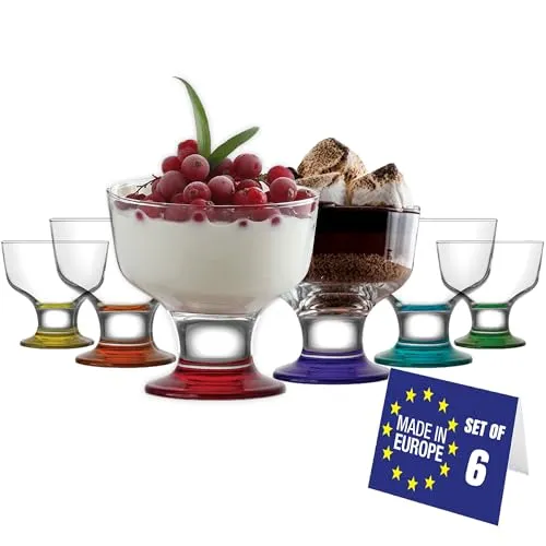 NORDIC SCHILLER 6er Set Bunte Eisschalen aus Glas mit Fuß, 285ml