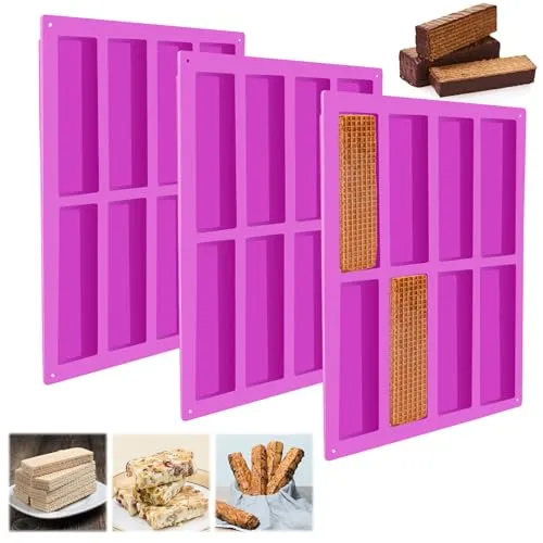 TDUNSYA 3 Stück Rechteckige Silikonformen, Antihaft, 8 Mulden, 26,7 cm x 21,3 cm x 2 cm, Lila, Backform, Müsliriegel Form, Silikonform, Energieriegel Maker
