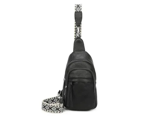 OBC Damen Bodybag Sling Tasche - Modische Umhängetasche in Schwarz, ideal für Stadtbummel und Reisen, strapazierfähiges Kunstleder
