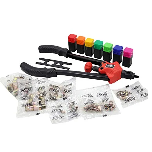 Wiltec Blindnietzange mit 7 Mundstücken M3-M12 - Vielseitige Nietzange für M3–M12 Nieten mit rutschfesten Griffen, robustem Koffer und Schnellwechsel-Mechanismus – ideal für Werkstätten und Heimwerker.