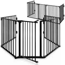 CASARIA Kaminschutzgitter 2er-Set Schwarz 306x76,5cm - Kindersicherungen für maximale Sicherheit! Das robuste Kaminschutzgitter schützt Kinder und Haustiere vor heißen Oberflächen und bietet eine beidseitig öffnende Tür mit cleverer Kindersicherung.