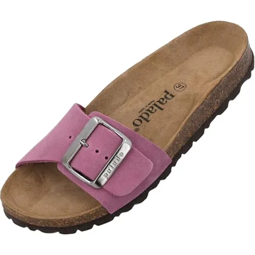Palado Pantoletten Damen Malta EGS - Elegante Sandalen aus Premium Veloursleder - Wanderschuhe mit ergonomischem Kork-Fußbett für unschlagbaren Komfort und rutschfester EVA-Sohle, ideal für drinnen und draußen.