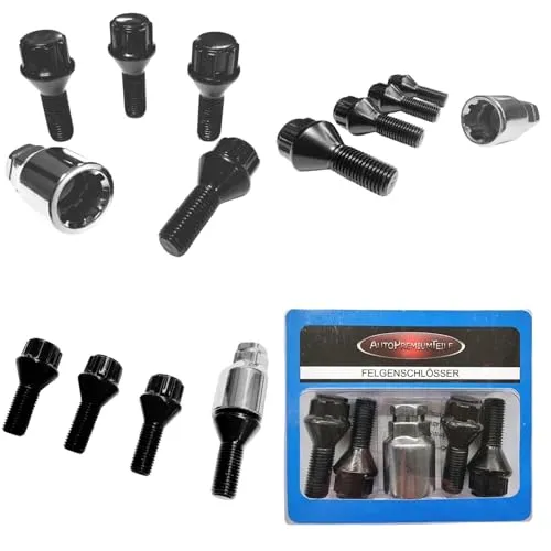 Felgenschloss M12x1,5x25mm Kegelbund 60° kompatibel mit Dacia Fiat Mercedes Mitsubishi Nissan Opel Renault Smart Suzuki 4x schwarze Felgenschlösser Felgensicherung Radsicherung Radschrauben Radbolzen