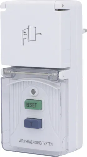 Personenschutz Adapter IP44 weiß - FI-Schalter für sicheren Personenschutz, spritzwassergeschützt nach IP44, ideal für den Einsatz in feuchten Umgebungen