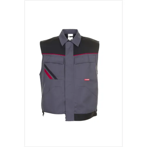 Planam Highline Herren Weste - schiefer schwarz rot, Größe XXXL - Herren-Westen mit praktischen Taschen für Werkzeug und Handy, ideal für Handwerker und Outdoor-Aktivitäten. Bequem und funktional mit Gummizug im Bund und verdecktem Frontreißverschluss.
